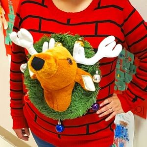 Ugly Christmas Sweater Reindeer Head